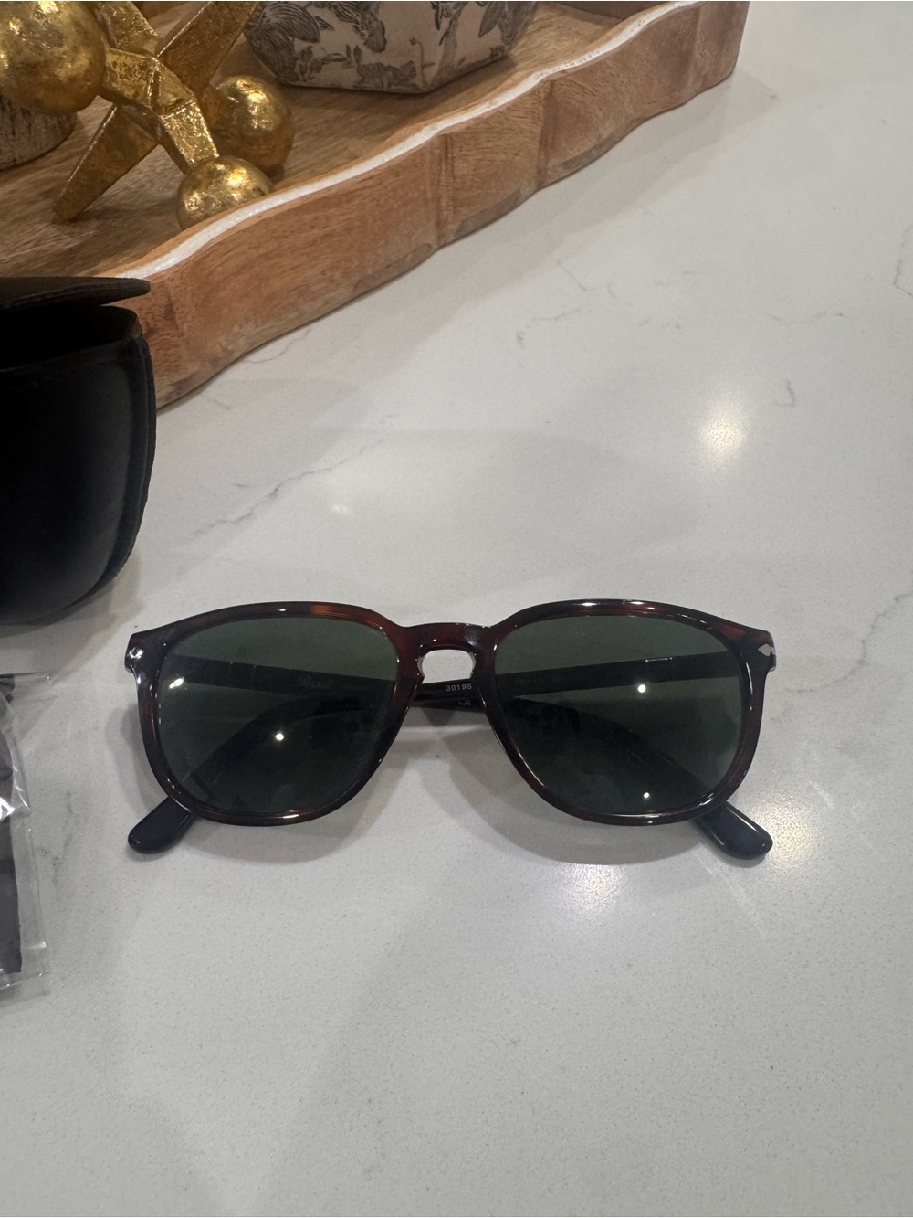 Persol Men's Tortoiseshell Frame Sunglasses with Dark Green Lenses